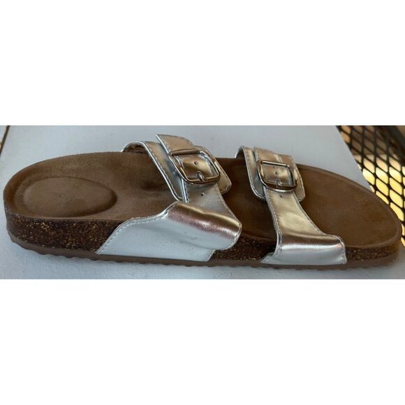 Time & Tru Metallic Silver Sandals w/Tan Cork Bottom Women's Size 9 (READ) - Picture 6 of 12